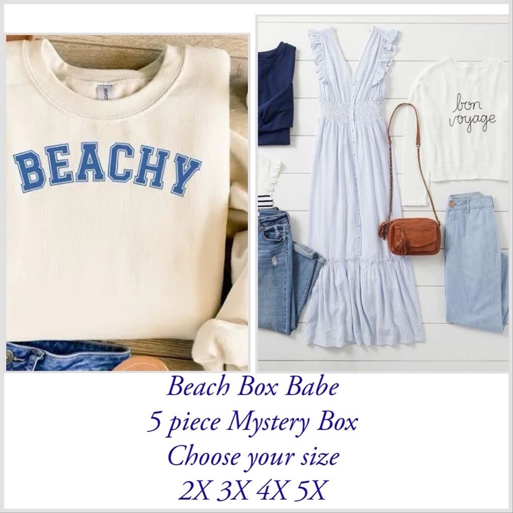 'Beachy' mystery box ! 5 piece lot & free gift 
Pick your size 2X 3X 4X 5X